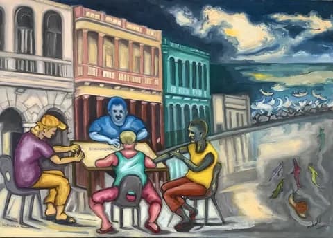 Les joueurs de dominos huile/toile